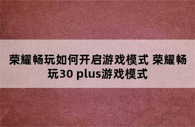 荣耀畅玩如何开启游戏模式 荣耀畅玩30 plus游戏模式